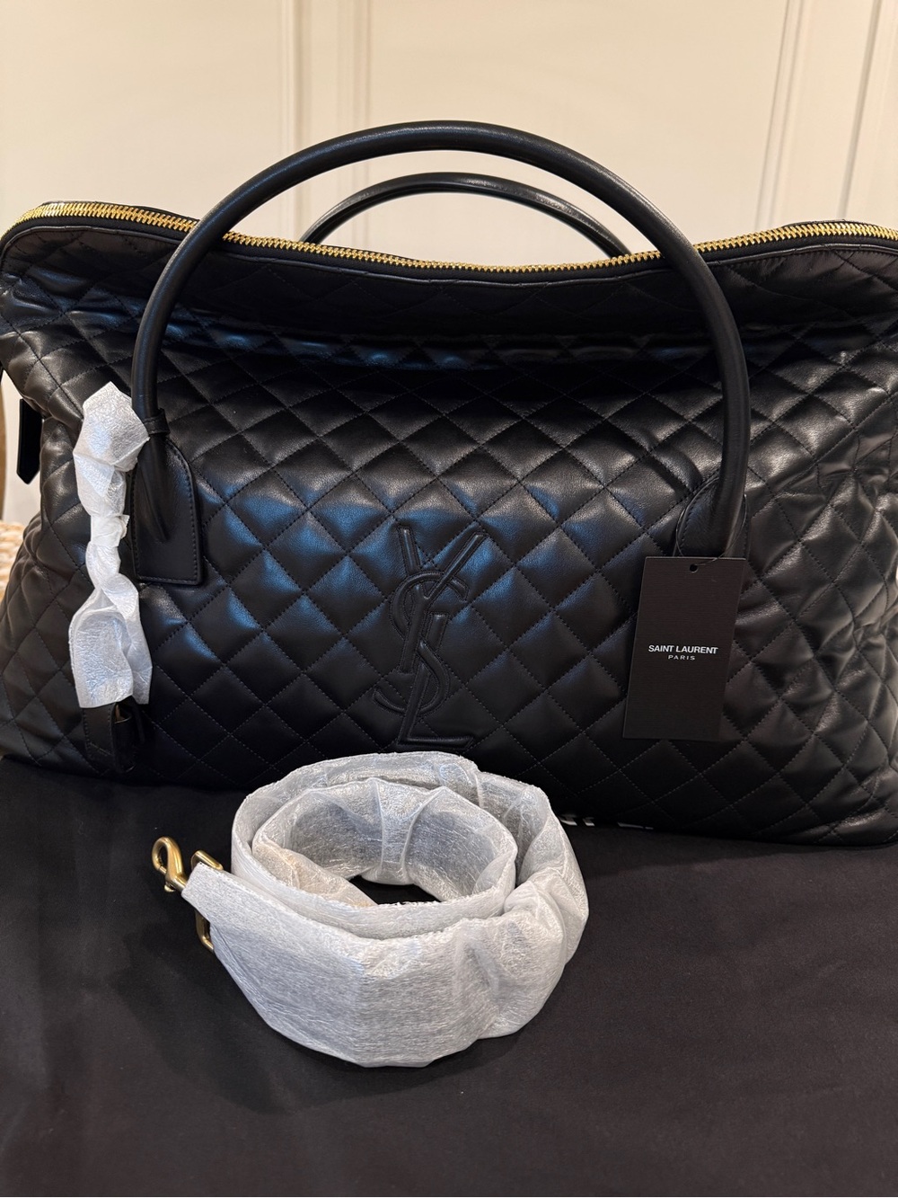 Saint Laurent Black Quilted Leather Holdall with Gold Hardware - Picture 5 of 10